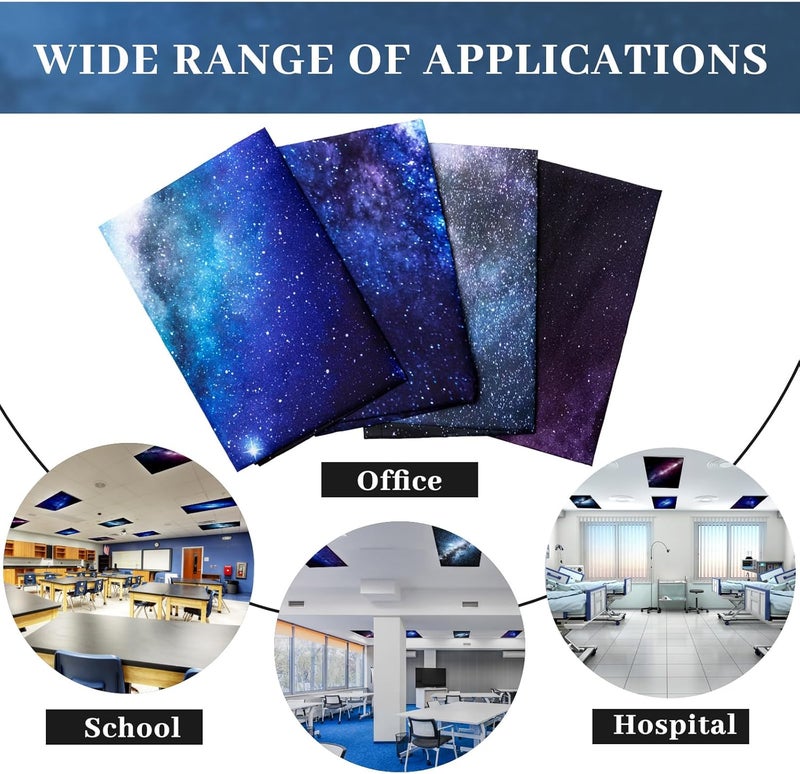 ROCEEI Pack of 4 Fluorescent Light Covers for Ceiling Lights, 4 x 2 Ft, Magnetic Light Covers for Classroom Office Home School Ceiling Decor(Galaxy) - Image 4